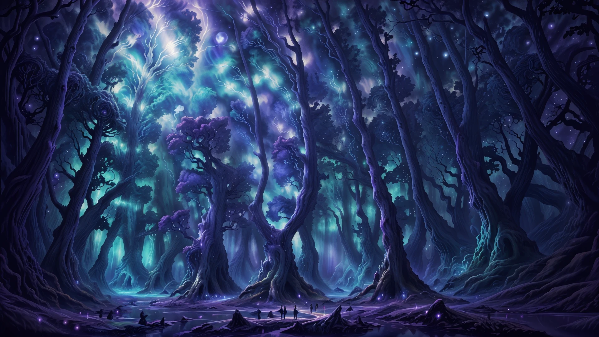 ethereal deciduous forest, trees made of smoke curls and purple nebulas, tree branches in the style of incredible tree branches photography and lightning, trees made of magic glowing pillars [hermetic stunning digital artwork:stunning artstation background:stunning photography:4,3,2:mean], forest made of space art nebulas and void and shadows and eyes, [haunting|eerie|enchanting|beautiful|stunning|magical|dream] forest stunning [digital artwork|photography], trees with bark made of glowing crystal and rococo panels and magic circle fantasy stunning [digital|hermetic|occult] artwork, [<lora:pytorch_lora_weights:0.8>|<lora:sd_1_5_dpo_lora_v1-128dim:0.8>], ethereal forest and sparkling fog made of magic effect, fireflies and motes and stars and smoke curls intricate elaborate stunning, intricate elaborate pillars of crystal in the style of trees, forest in the [background|foreground], fantasy treehouse treetop village made of ice and crystal and glowing crystal fantasy magic and shimmering illumination and plasma, witch's wood stunning artwork, the haunted wood stunning artwork, [hd:4k:high resolution:8k:stunning photography:extremely detailed CG unity 8k wallpaper:best quality:extremely detailed:ultra-detailed::mean]:3, stunning space art in the [black|columns|trees|pillars|darkness|shadows|ground|leaves|background], purple and electric blue and glowing blue and glowing purple and crystalline shimmer and iridescent, stunning artwork in the style of art nouveau and hyperrealism and stunning watercolor and photography and impressionism, twilight analogous colorful intricate elaborate stunning artwork, <lora:ArtfullyFantastic:0.2>, (masterpiece), official art, perfect lighting, (no human:2), landscapes, rocks, trees, nighttime, midnight, starry sky, sparkles, reflection, misty of forest, <lora:impasto_lion_def_bs4_:0.5>, <lora:nighcore:0.4> night sky, sky, forest, <lora:FantasyForest:0.3>, <lora:BrianFroudStyleV1:0.3>, <lora:S1-Ori-ArtStyle_DreamLike-000008:0.5> ori and the will of the wisps, ori and the blind forest, outdoors, spirit tree, ori, <lora:ginko:0.2> ginko_soul3142, outdoors, sunlight, nature, <lora:fantasy00d:0.4> fantasy00d