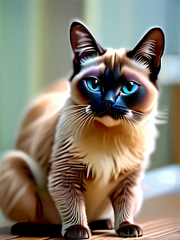 a strange siamese cat staring right at you just sitting there up on its perch staring at you with deep blue eyes that go on and on and on, Claymutation XL