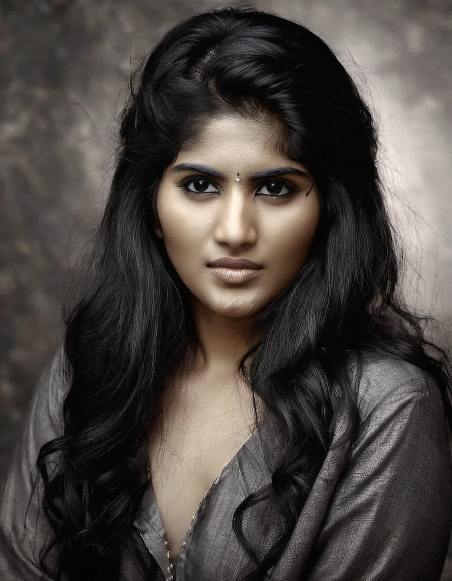 photograph MeghaAkash,<lora:MeghaAkashSDXL:1>A portrait of  a woman with windswept hair and a gaze that pierces through the grayscale. Her eyes hold a depth of emotion, reflecting a soulful melancholy or a fierce determination. The chiaroscuro effect of the lighting accentuates the contours of her face and the texture of her disheveled hair. The black backdrop contrasts sharply with the lighter tones of her skin and coat, creating a stark yet intimate composition. Her expression, caught between intensity and vulnerability, dominates the frame, inviting the viewer to ponder the story behind her eyes., 50mm . cinematic 4k epic detailed 4k epic detailed photograph shot on kodak detailed cinematic hbo dark moody, 35mm photo, grainy, vignette, vintage, Kodachrome, Lomography, stained, highly detailed, found footage, MeghaAkash,<lora:MeghaAkashSDXL:1>A portrait of a woman with windswept hair and a gaze that pierces through the grayscale. Her eyes hold a depth of emotion, reflecting a soulful melancholy or a fierce determination. The chiaroscuro effect of the lighting accentuates the contours of her face and the texture of her disheveled hair. The black backdrop contrasts sharply with the lighter tones of her skin and coat, creating a stark yet intimate composition. Her expression, caught between intensity and vulnerability, dominates the frame, inviting the viewer to ponder the story behind her eyes, cinematic, enigmatic, complex, highly detailed background, rich vivid colors, ambient atmosphere, dynamic