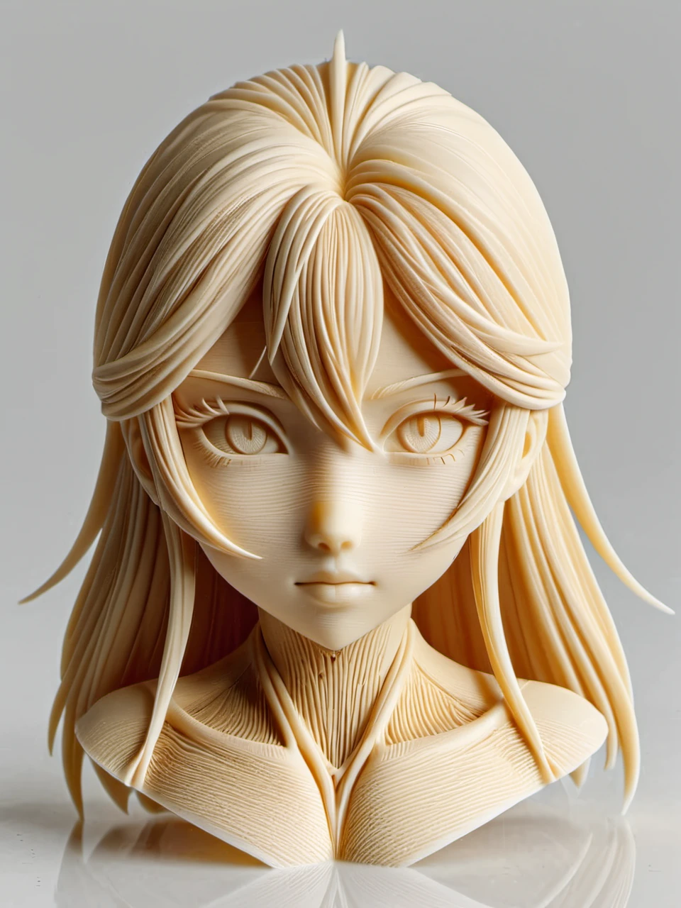 3D printed, print grooves, pla made <lora:3D_Printed_SDXL:1>anime woman, simple background