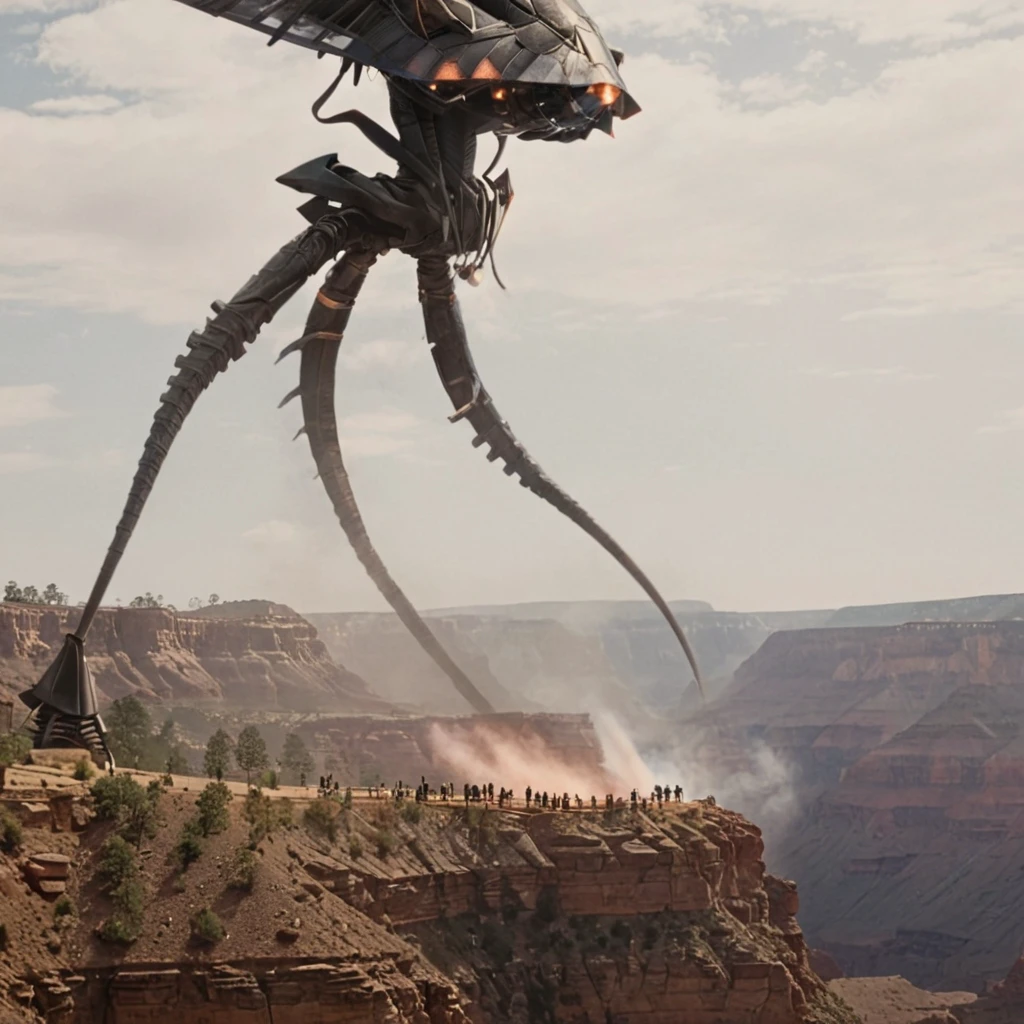 cinematic tripod walking through grand canyon daytime, seen from the side
<lora:tripod:1>, by Christoper Nolan, produced by Lynda Obst, cinematography by Wally Pfister and Hoyte van Hoytema, Cinematic movie still, movie mood,  compelling composition, storytelling elements, conveys emotion, mood, and narrative depth, creating visually striking images that feel like still frames from a film, film grain, lens bloom, rule of thirds composed, Cinematic Color Grading,Controlled Lighting,Bokeh,High Resolution, high clarity, Implied Motion