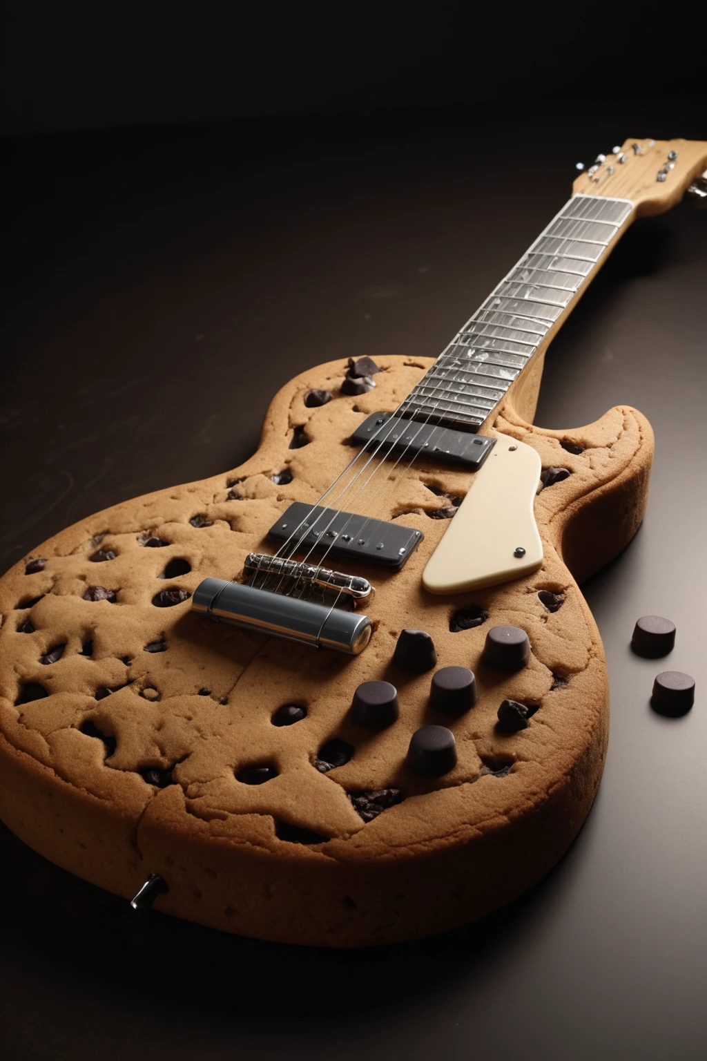 professional 3d model a Guitar made out of Chocolate Chip Cookies, masterpiece, UHD, sharp and in focus,<lora:Chocolate_Chip_Cookies:1> . octane render, highly detailed, volumetric, dramatic lighting