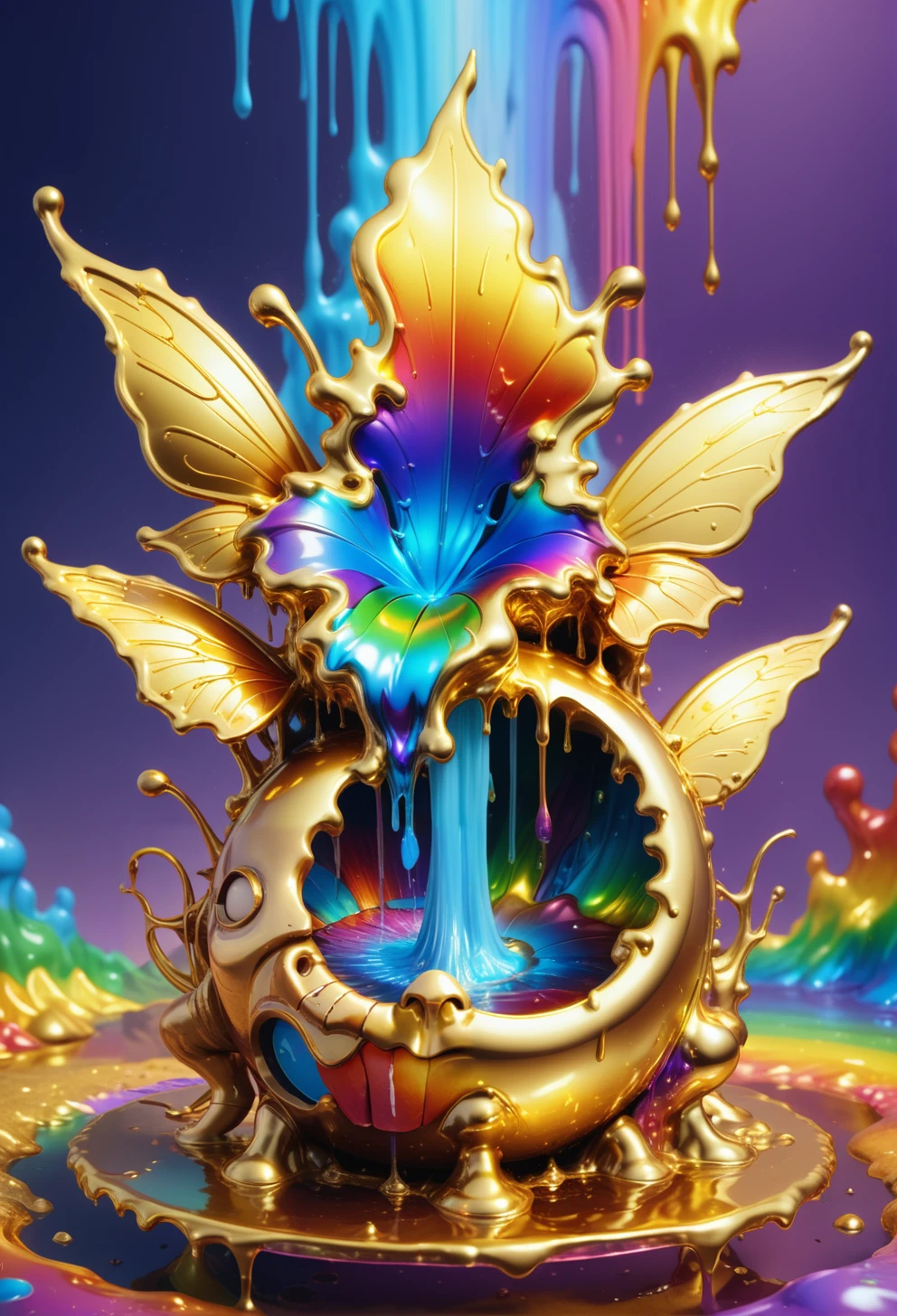 made out of reij-mltngld <lora:moltengoldSDXL-000005:0.9>, awardwinning dribbble style of a hyper detailed, fairy tale, Rainbow, soft focus, Selective focus, intricate details, fantastic, luxurious sharp focus, dynamic dramatic atmosphere, atmosphere, badge, luxury