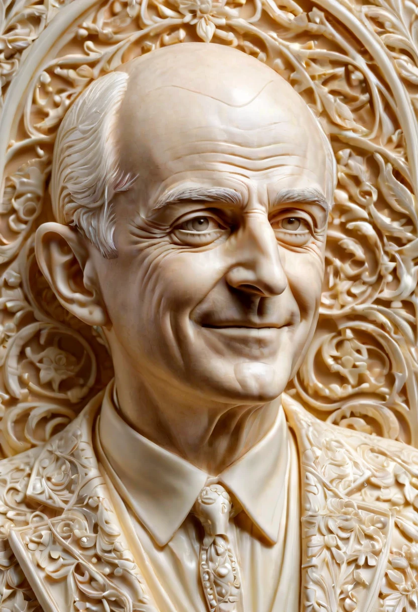 ivory_carving_style, beautiful picture of Louis de Funes, closeup, made out of delicate and fragile fine original ivory material, whole body, masterpiece, flawless, elegant, vibrant details, (expansive view:1.4), (clear outlines:1.4), (ultra detailed:1.4), 64K, (high contrast:1.4), award winning, stunning, beautiful composition, clean sharp focus, SFW, realistic