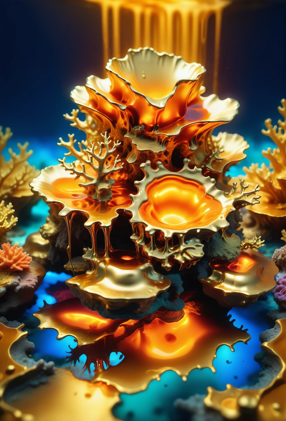 made out of reij-mltngld <lora:moltengoldSDXL-000005:0.9>, landscape of a Stunning Coral Reef, Ambient lighting, Depth of field 100mm, polished, magical composition, very coherent, radiant, illustrious, complimentary colors, intense, located artistic, extremely stylish, very, elegant