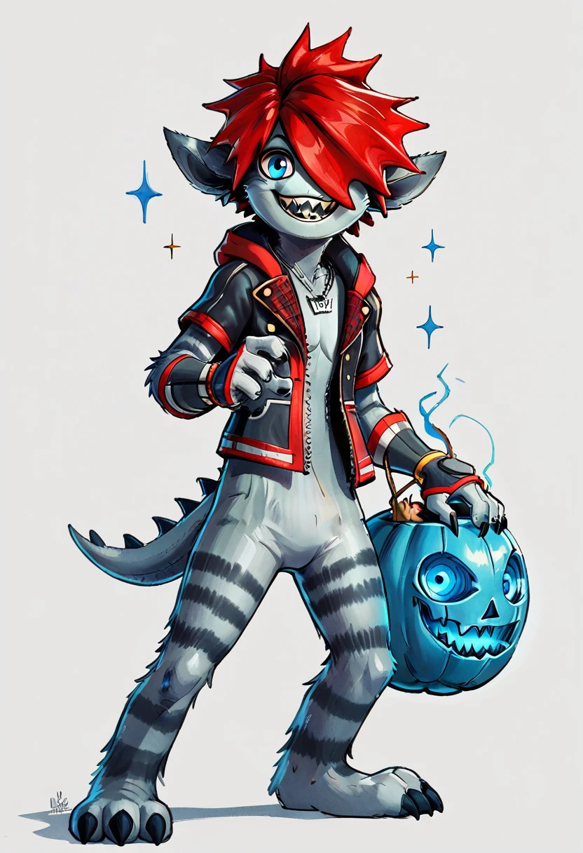 score_9, score_8_up, score_8,
jack-o-lantern 
 <lora:Monster_Sora:0.8> 1boy, furry, s0r4, red hair, blue eyes, tail, hair over one eye, jewelry, jacket, sharp teeth, smile, solo