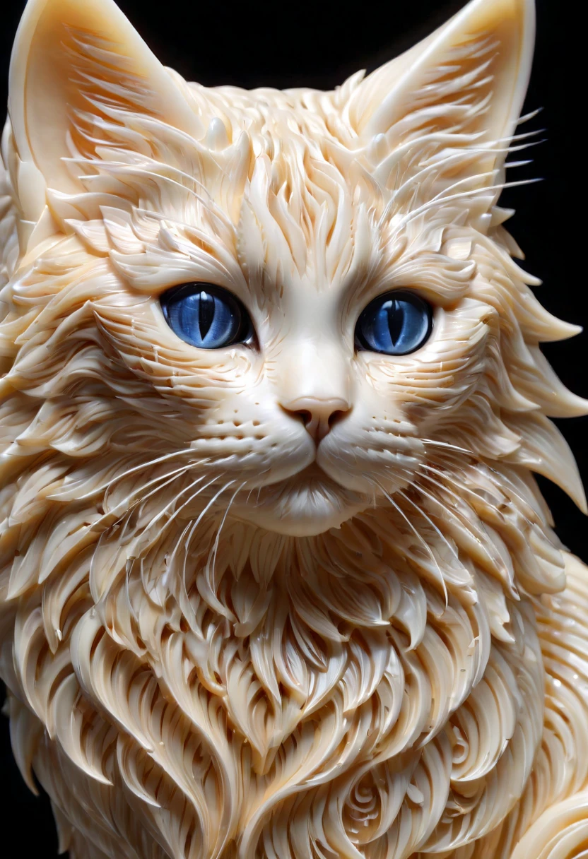 ivory_carving_style, beautiful picture of a cat, closeup, made out of delicate and fragile fine original ivory material, whole body, masterpiece, flawless, elegant, vibrant details, (expansive view:1.4), (clear outlines:1.4), (ultra detailed:1.4), 64K, (high contrast:1.4), award winning, stunning, beautiful composition, clean sharp focus, SFW, realistic