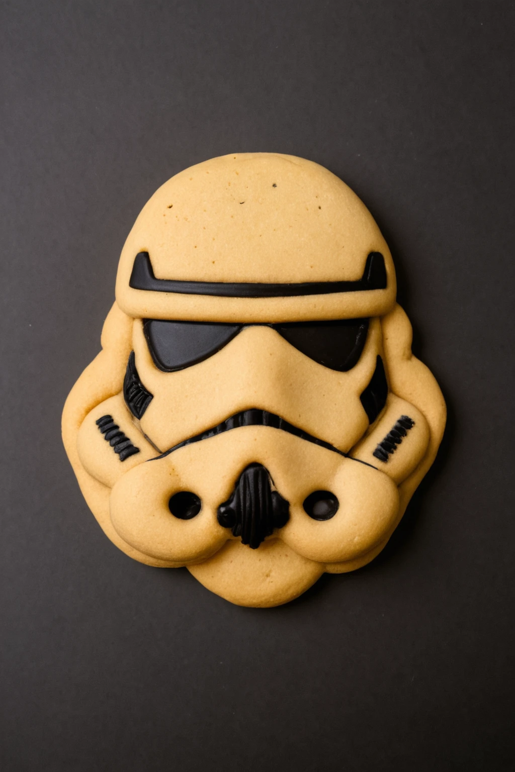 a stormtrooper made out of Chocolate Chip Cookies, simple black background <lo ra:Chocolate_Chip_Cookies:1>