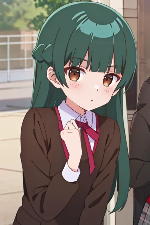 <lora:TsukasaGojouinR4:0.7>, TsukasaGojouinR4, 1girl, long hair, green hair, brown eyes, bangs,
school uniform, pantyhose, upper body, looking at viewer,