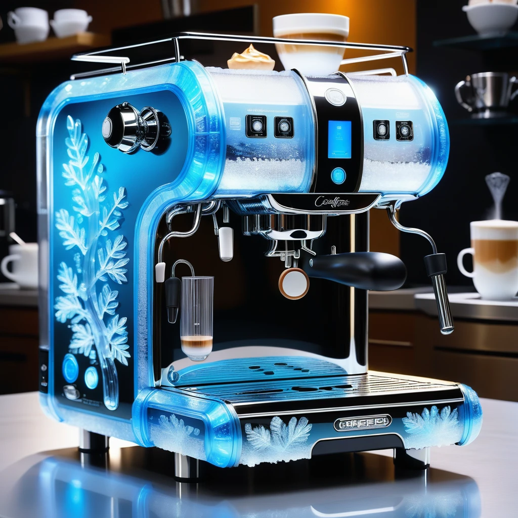 a coffee machine made out of Jed-Blmicry,  <lora:BioIceCrystalStyle-000006:0.7>, masterpiece, full of details,