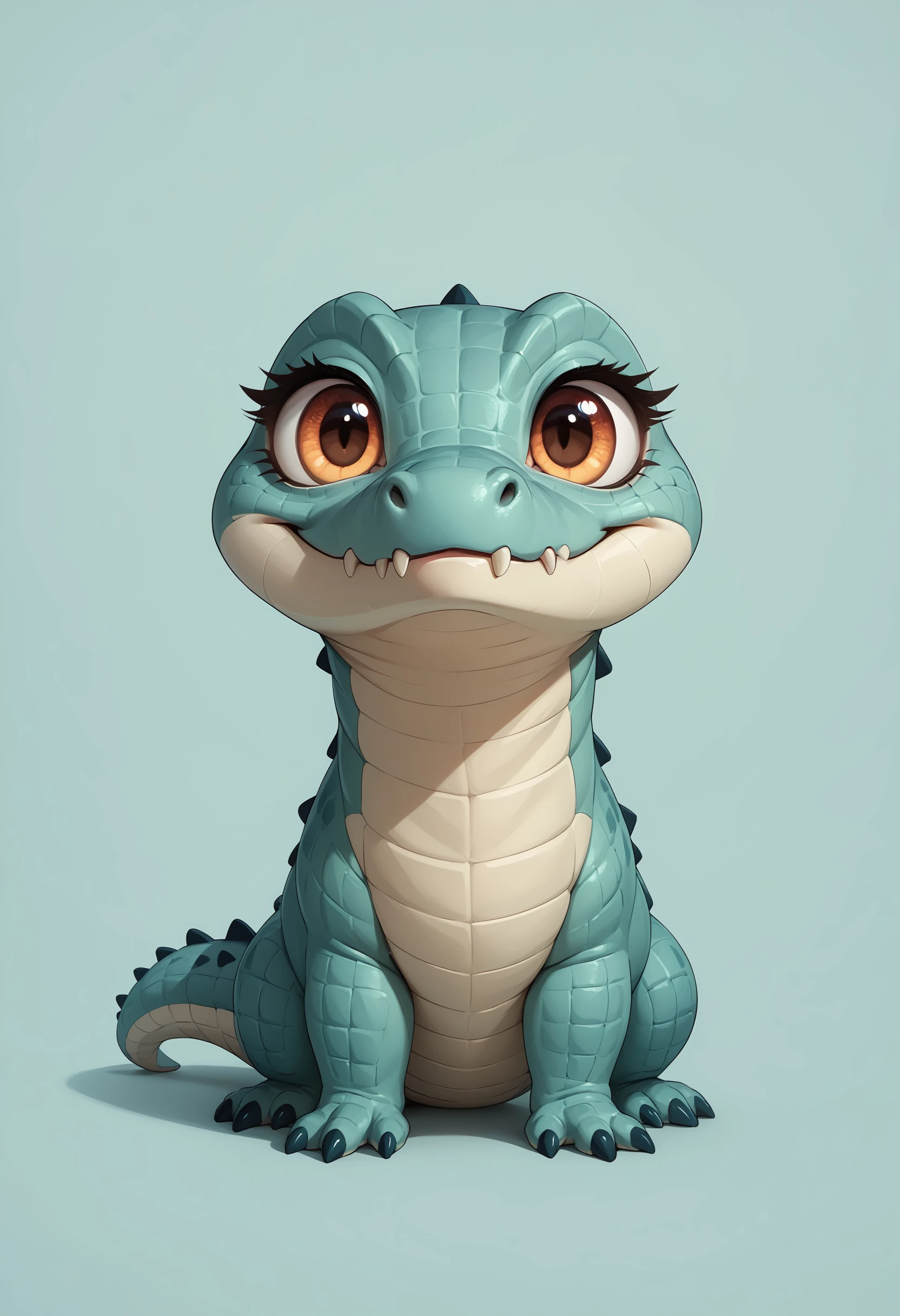 score_9, score_8_up, score_7_up, score_6_up, score_5_up, score_4_up, solo, cute crocodile, feral, white scales, big eyes, eyelashes, smile, looking at viewer, full body,
(light blue background)