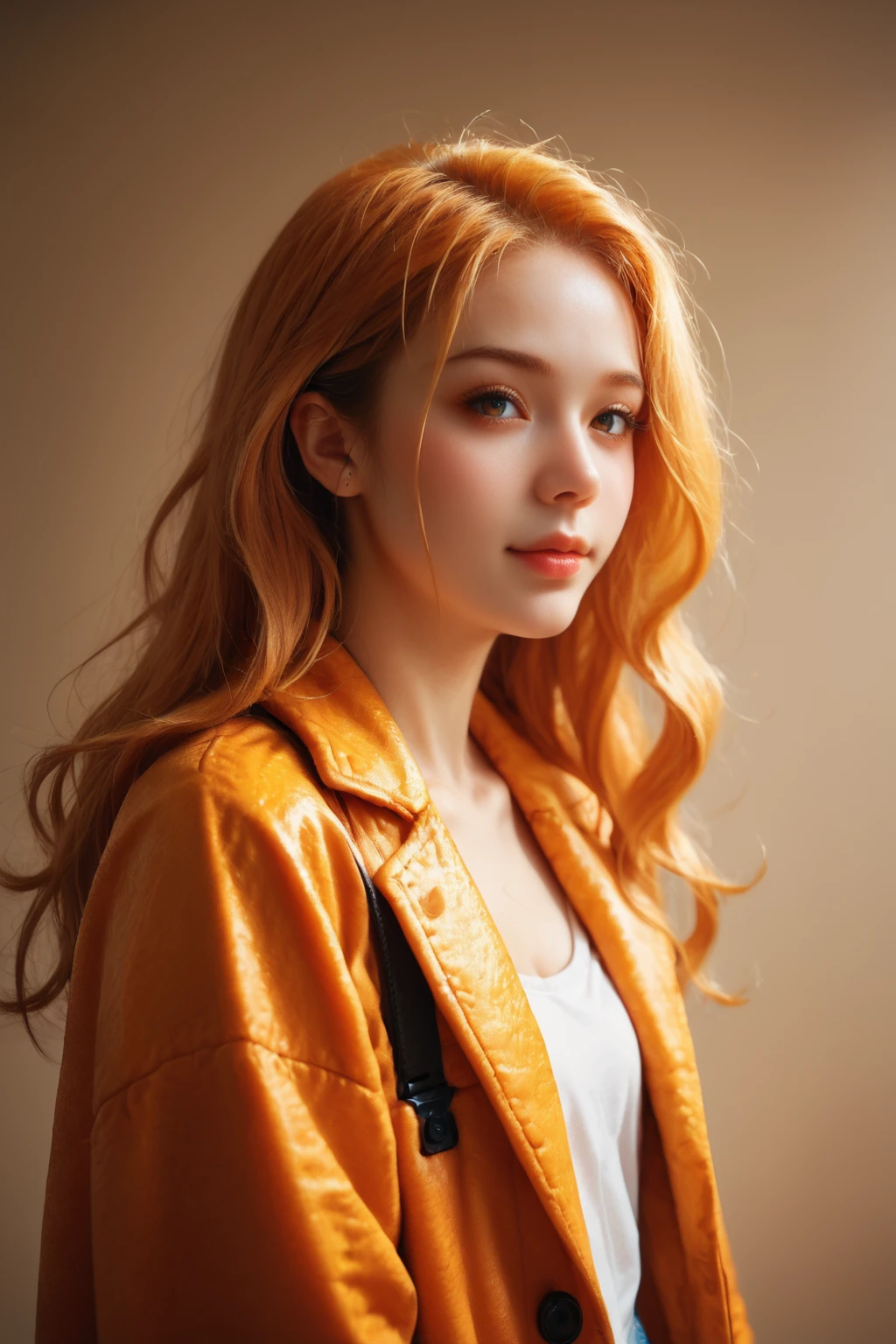 score_9, score_8_up, score_7_up, source_photo, realistic, nsfw, <lora:Orange_Peel:0.8>, orange peel, A portrait of a girl with long, flowing hair, wearing an oversized orange peel coat. The coat should be draping over her in a casual, relaxed manner. Close-up of the girl's face and the collar of the coat.