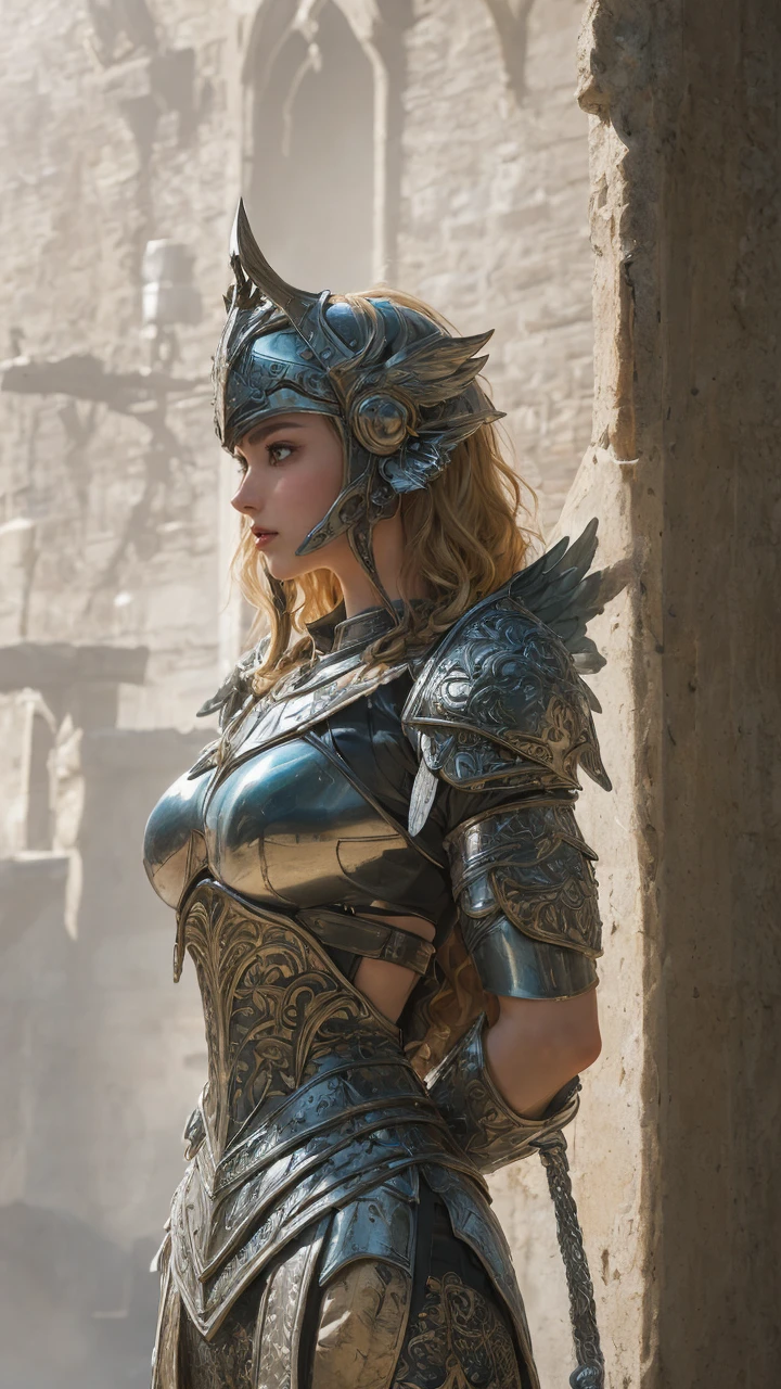 close up portrait of a knight, (Valkyrie winged head gear:1.3), (expanded gigantic Valkyrie plume wings behind), (master craft majestic armor:1.2), (cathedal:1.2), (legendary medieval armor), metal reflections, upper body, outdoors, intense sunlight, far away castle, masterful photograph of a stunning woman detailed portrait, dramatic, award winning, cinematic lighting, octane render unreal engine, volumetrics dtx, chainmail
, at (military shower room:1.2), Curly hair, waist length long hair, multicolored hair, bangs, medium breasts, 
beautiful, realistic skin texture, detailed sharpy eyes, detailed hair, nice hand detail, nice fingernail, (superimposition chroma key:1.4), aggressively color graded, digital backlot, brutalism, (chiaroscuro:1.4),
futuristic, Streetstyler fashionista, stylish naughty photography, rule of thirds, from below, half body, 
(masterpiece), (extremely intricate:1.3), (realistic), best quality, extremely detailed, high fidelity, hyper detailed, extremely highres, sharp focus, realistic detail skin texture, natural volumetric lighting, detailly environment, RAW,