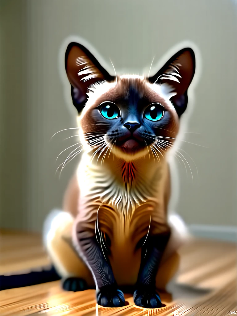 a strange siamese cat staring right at you just sitting there up on its perch staring at you with deep blue eyes that go on and on and on, Claymutation XL