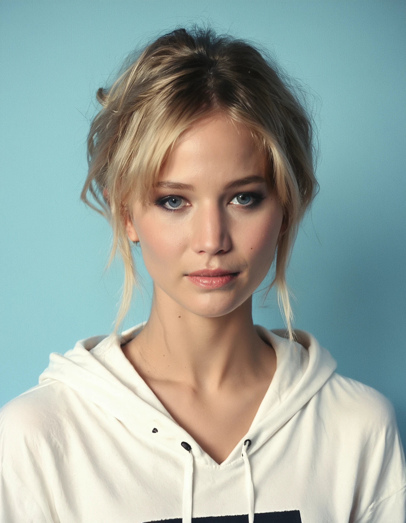 score_9, score_8_up, score_7_up, ohwx, 1girl, realistic, photo \(medium\), hoodie, short hair, <lora:CrunchyBanana_PONY_DORA_Jennifer_Lawrence V2:1>, solo focus, blonde, simple background, rating_safe