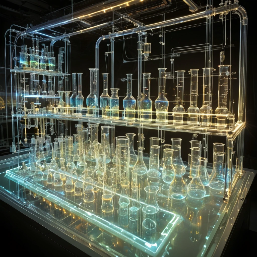 masterpiece, best quality,  <lora:add-detail-xl:1>   <lora:ArsMorph_-_World_of_Light_-_SDXL:1> arsworldoflight A light laboratory, with transparent beakers and tubes filled with swirling, luminous liquids. Scientists, their bodies outlined in soft light, manipulate glowing instruments.