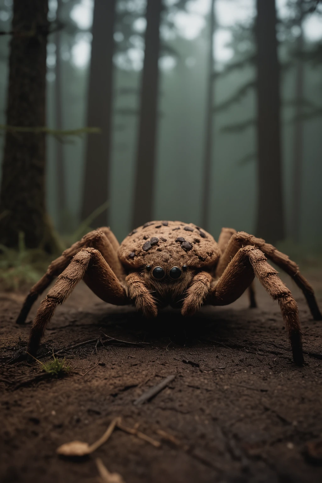 horror-themed cinematic still a giant spider made out of Chocolate Chip Cookies, dark forest <lo ra:Chocolate_Chip_Cookies:1.5> . emotional, harmonious, vignette, highly detailed, high budget, bokeh, cinemascope, moody, epic, gorgeous, film grain, grainy . eerie, unsettling, dark, spooky, suspenseful, grim, highly detailed