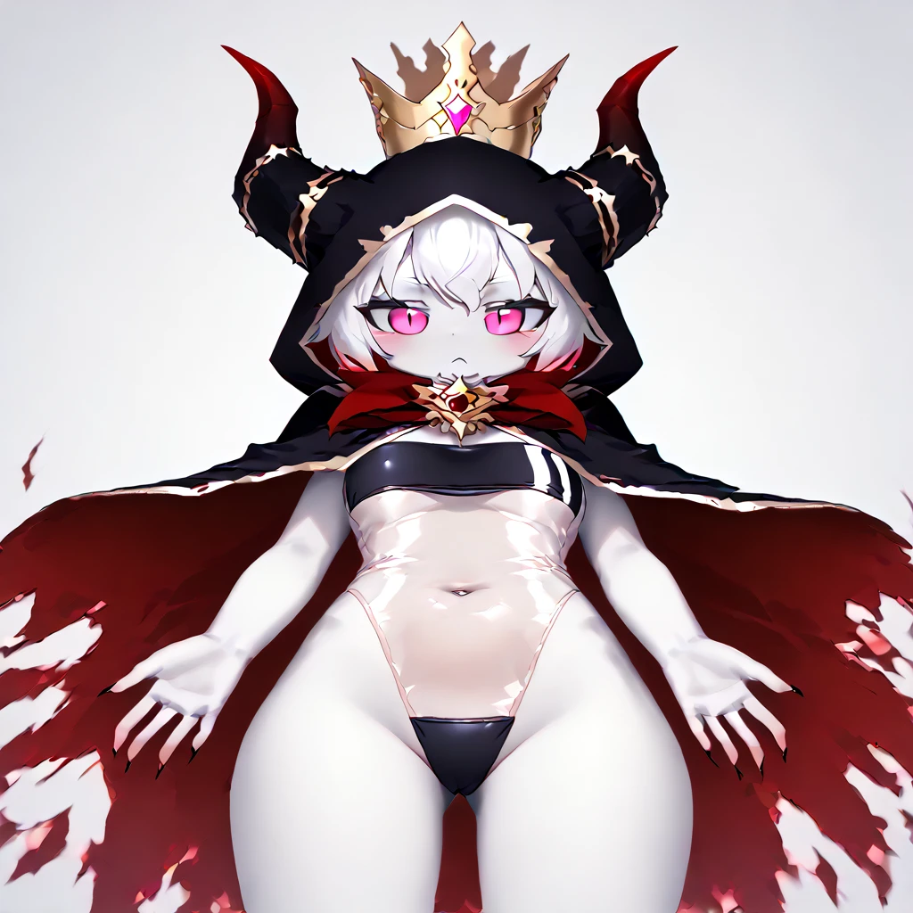 solo
 <lora:Mahoex-10:1>  mahoex, white skin, colored skin, pink eyes, cape, crown, horns, cloak, red cape, black hood
white hair, streaked red hair 
<lora:gris-swimsuit-ponyxl-lora-nochekaiser:0.8> <lora:gris-swimsuit-ponyxl-lora-nochekaiser:1>, gris swimsuit, see-through one-piece swimsuit, strapless one-piece swimsuit, double verticle stripe, highleg swimsuit, covered navel, see-through, strapless, underboob,