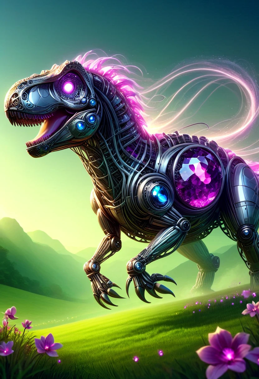 gemwiremorph, a t-rex in a field