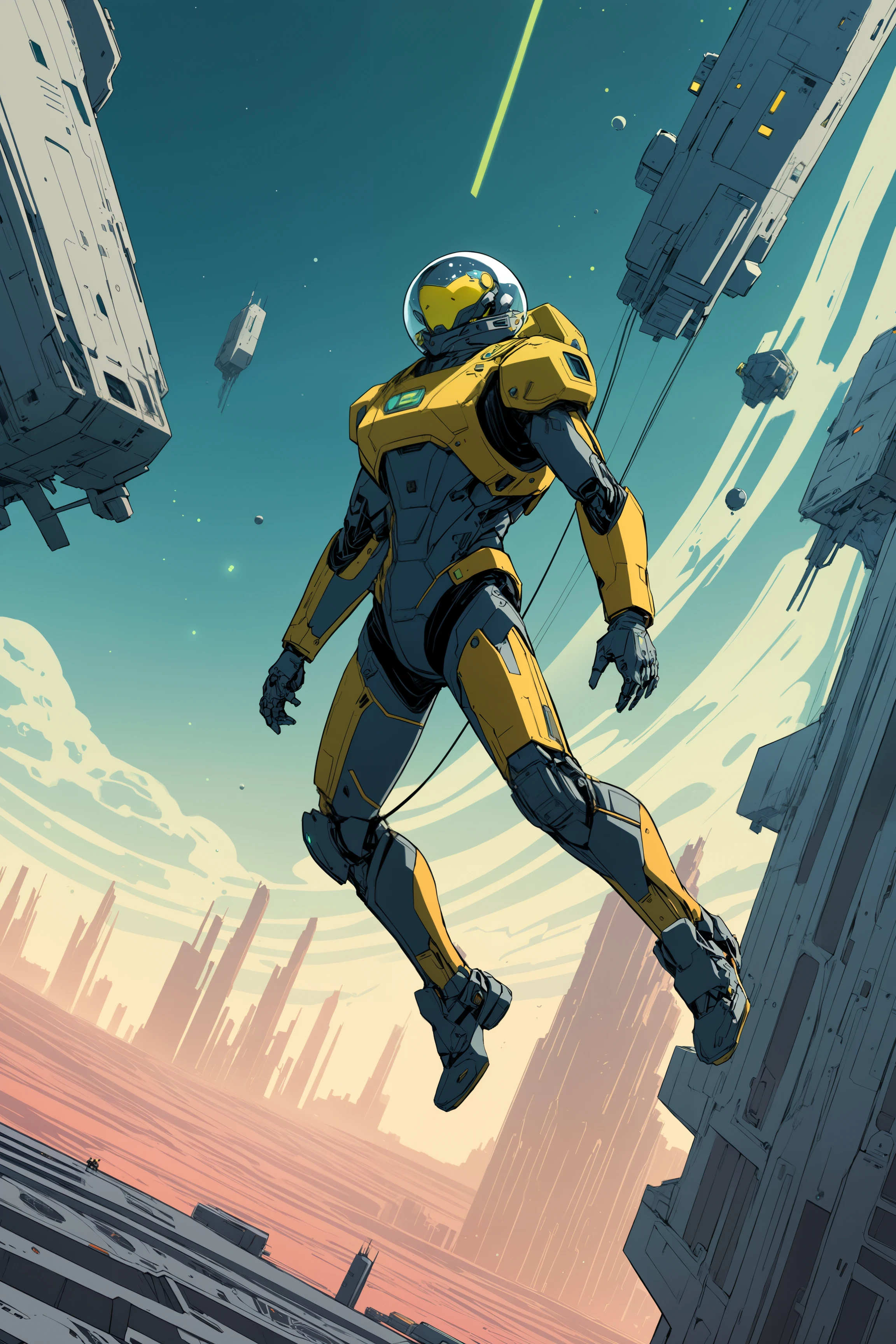 concept art style,a human living in a world where they can control gravity, science fiction hardboiled, masterpiece