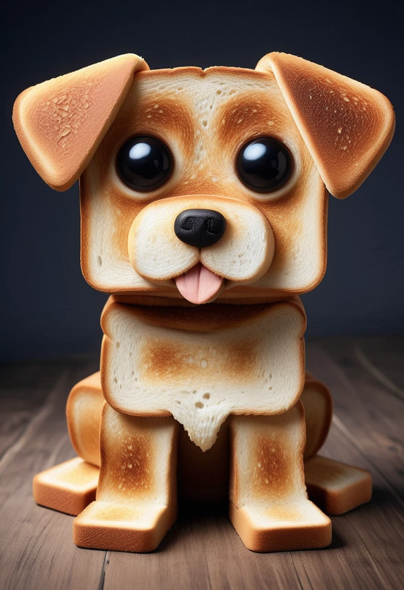 T04STS, a cute dog is made of toasts, detailed face, (big eyes:0.9), detailed eyes, ,Masterpiece,best quality, raw photo, realistic, very aesthetic