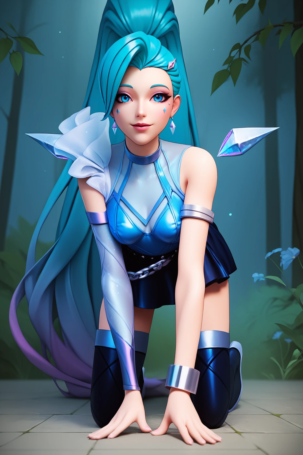 masterpiece, best quality, 8k, Sexy shiny Latios, mint green body, long mint green hair, furry art, anthropomorphic Pokémon, medium breasts, orange eyes, (perfect eyes), (perfect lips), (detailed eyes), meadow, field of flowers, bedroom eyes, hearts eyes, aroused, pink lipstick, detailed lips, triangle wings