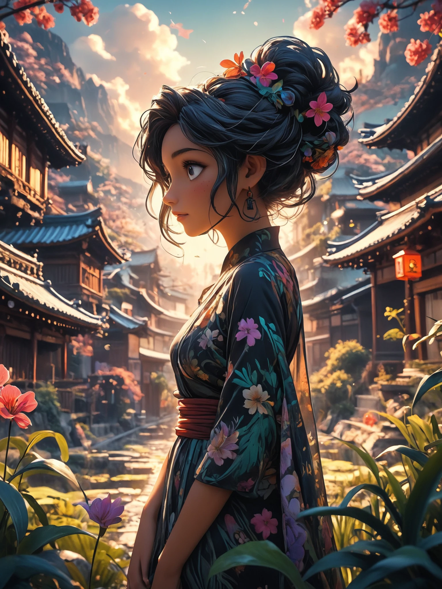 A mesmerizing and surreal art piece by TMann Nyc, featuring a harmonious blend of concept art and alcohol ink on a black background. The artwork showcases a stylized female silhouette, expertly intertwined with vivid colors and shapes of nature. The background reveals a dark, fantastical world with elements of architecture and wildlife, creating an immersive and captivating atmosphere. The overall composition is both visually appealing and impactful, drawing the viewer into its mysterious and enchanting world., poster, graffiti, cinematic, 3d render, fashion, ukiyo-e, vibrant, portrait photography, anime, painting, conceptual art, architecture, dark fantasy, photo, wildlife photography, illustration
epic action, Unreal Engine, cinematic award winning artwork, many details, extreme detailed, full of details,Wide range of colors., dramatic, Dynamic,Cinematic,Sharp details, Insane quality. Insane resolution. Insane details. Masterpiece. 32k resolution. casting shadow style, cucoloris patterned illumination, dvr-lnds-sdxl, ral-dissolve, ral-ertmsphr, ral-porcelain, ral-pxlprtcl, Niji, aidma-niji