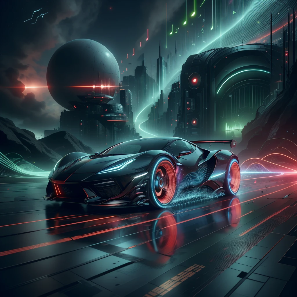 <lora:NaviSoundwaveTech:0.8> soundwavetech ,scifi, digital music,glowing frequencies,
(sports car:0.6), vehicle,