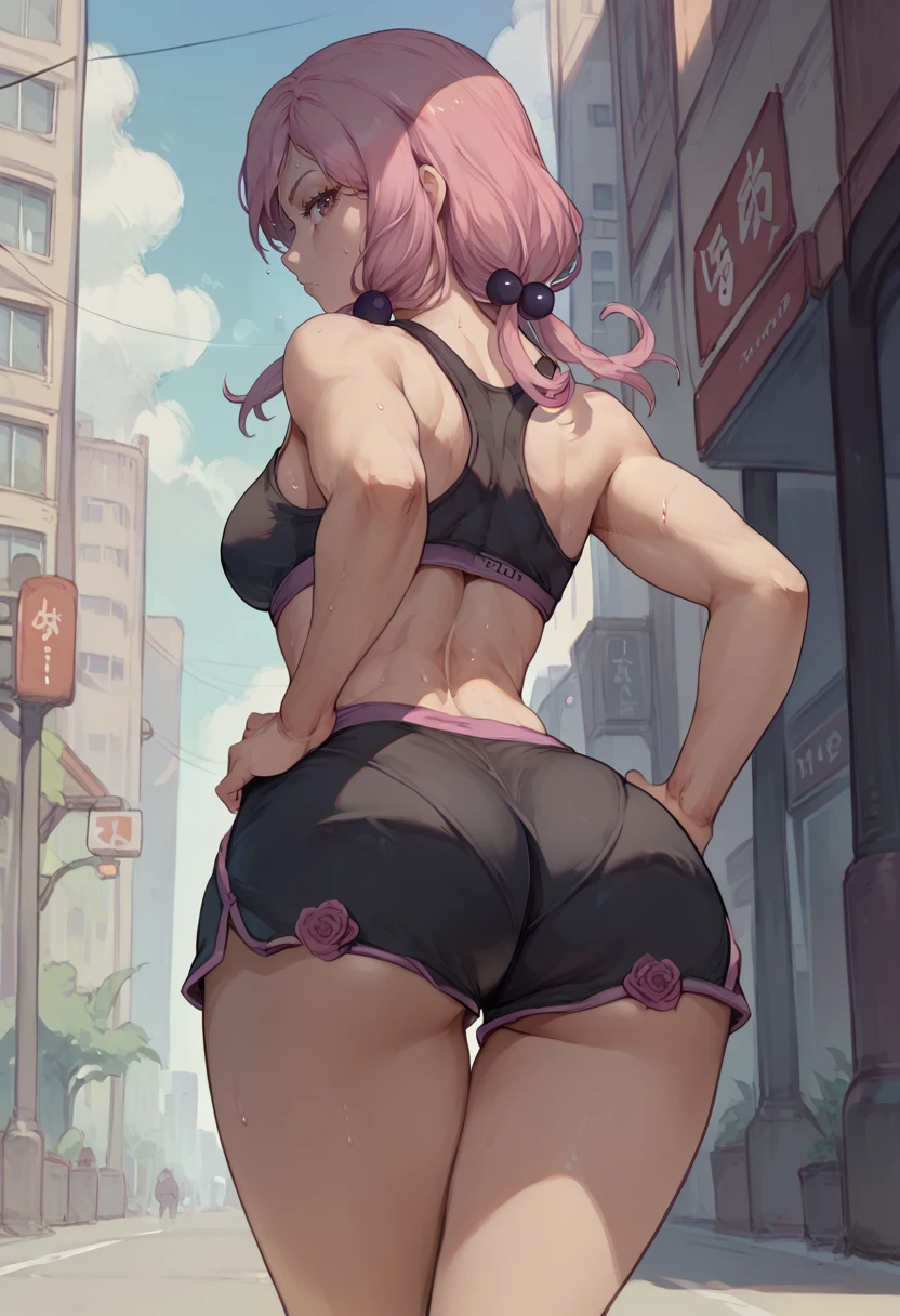 1 girl, medium, (((big ass))), {{{wearing short bikini}}}, (Dark pink hair), (((blue eyes))), (in the city at night walking down the street and people looking at her), scenery very detailed, (slender), (thin waist), (butt only), large and well-toned ass, (slim and muscular leguscular belly, wearing a high heel shoe, (((full body photo))) , (Standing), perfect body, perfect legs and well detailed, perfect eyes with reflection in the eyes, sweaty body, perfect and ultra detailed hands, perfect and ultra detailed fingers, perfect nails and painted black, shiny hair, twintails , glowing eyes, eye flare, (cute smile), anime, anime style, ray tracing, glare, drop shadow, panorama, Sony FE, 8K, high definition, artwork, accurate, anatomically correct, super detail, best quality , high resolution, high definition, 16K, hdr