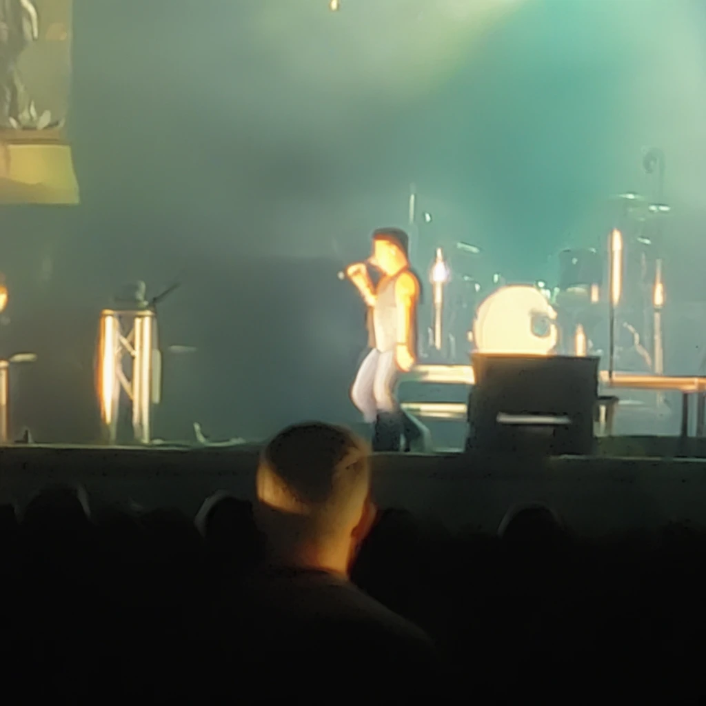 rock concert, far view, crowd, guitar solo, 1boy