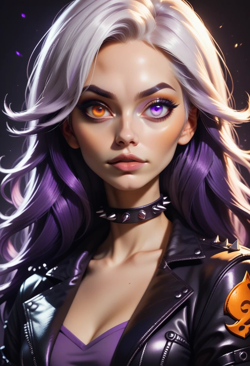 score_9, score_8_up, score_7_up,
1girl, solo, white hair, long hair, leather jacket, spiked choker,
<lora:Dark_Heterochromia_Pony_v0.3:0.5> heterochromia, purple eyes, left eye purple, orange eyes, right eye orange,