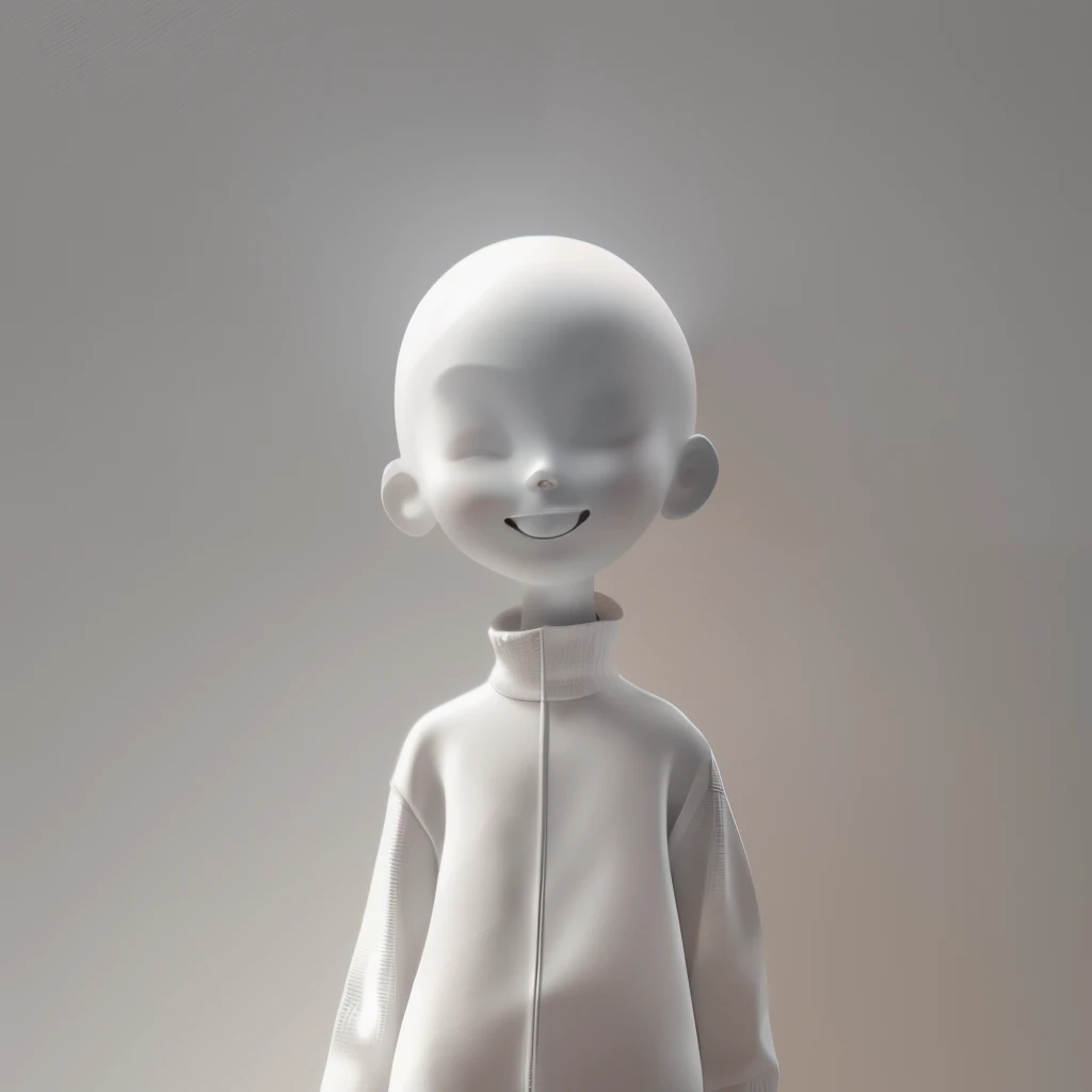 nvinkpunk, inkpunk style, A white mannequin is standing in front of a plain white wall. It is a black and white photo. The mannequins head is completely bald. The head is facing to the right. It has a slight smile on it's face. It's eyes are closed and it's lips are slightly parted. There is