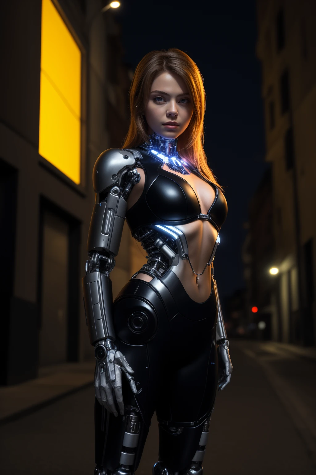 shot from front view, looking side view, 1girl, adult, seductive face, Caucasian appearance, posing, red hair, long hair, shiny hair, detailed hair, (black lips:1.2),(Florence eyes), beautiful_detailed_eyes, larg breast, expressive,horny,
dress in (transparent black cybernetic armor), underwear, wet,
in the background cybernetic punk, city, metal clear skys, ((4k, ultrarealistic, realistic, cybernetic skin, studio quality,((best quality)), ((masterpiece)),grainy,perfect artwork,precise line-art))
