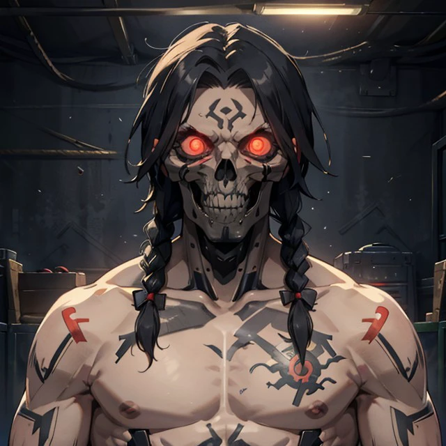 MaelstromCyberneticsV3, 1boy, (cybernetic skull mask:1), red eyes, red glow, cybernetic eyes, topless, tattoos, scars, cybernetic anatomy
BREAK
(masterpiece), best quality, expressive eyes, perfect face, half body, medium length hair, black braids)
BREAK
Combat training scenery
, , <lora:835f45db-03df-4054-b6a2-76d00558cff1:0.5>