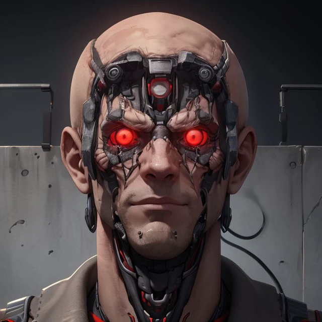 (masterpiece), best quality, expressive eyes, 1boy, perfect face, MaelstromCybertronicsV3, red eyes, cybernetic visor, bald, cybernetic anatomy, , <lora:835f45db-03df-4054-b6a2-76d00558cff1:0.7>