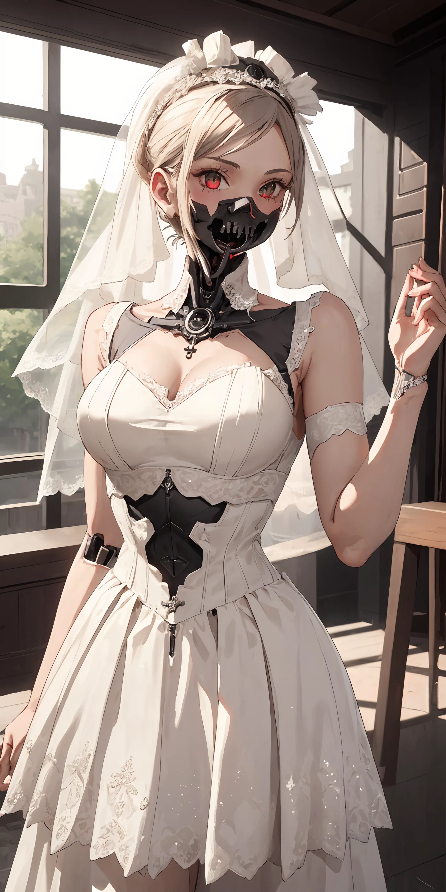 (1girl, white ((victorian dress, bridal dress)))
MaelstromCybertronicsV3, cybernetic anatomy, teeth (perfect face, removed jaw:1), red glow, red eyes
Dystopian factory church, large church window, , <lora:835f45db-03df-4054-b6a2-76d00558cff1:0.7>