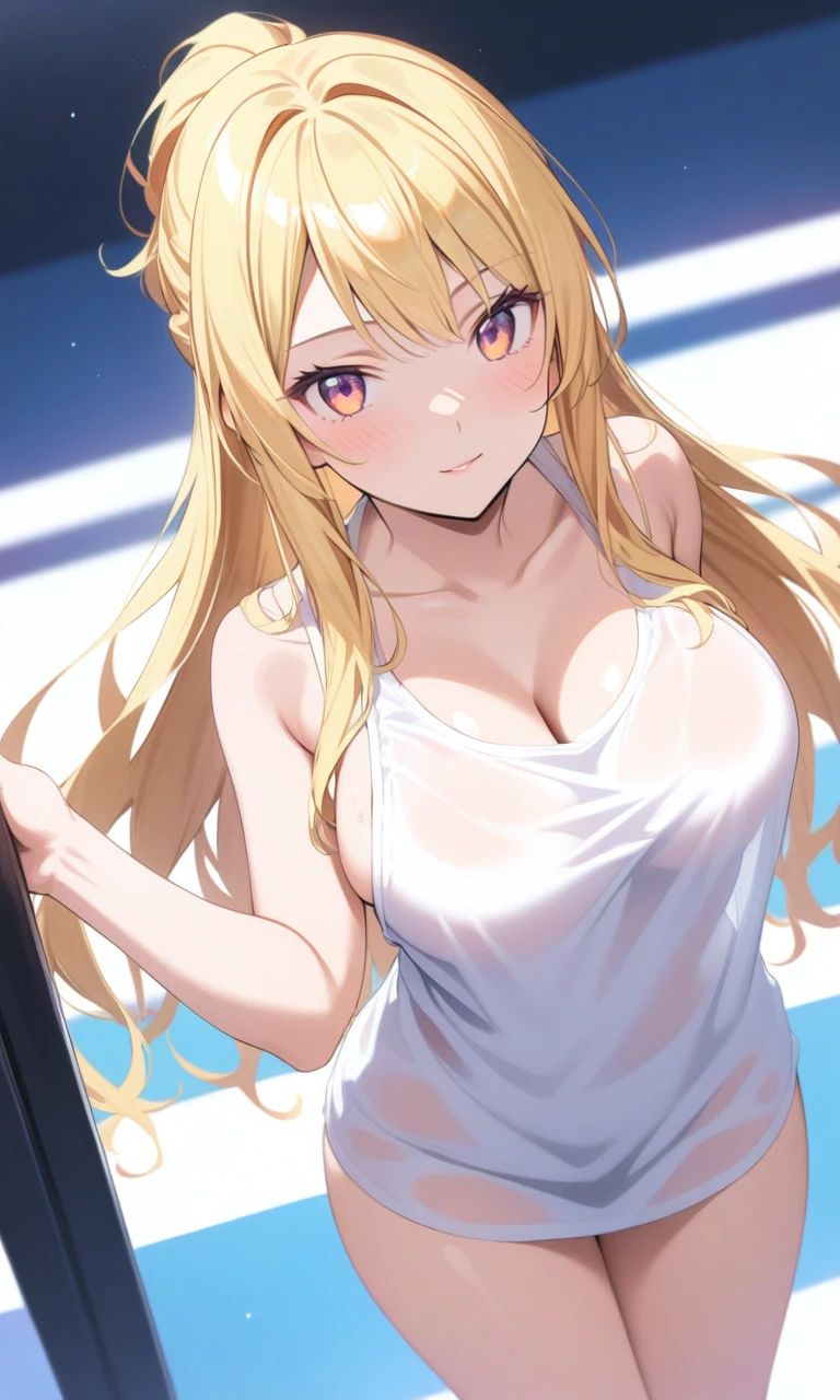 (Cowboy Shot:1.4),(anime:1.3),(masterpiece:1.4),Portraiture,black eye,(Perfect female body:1.4),(curve,model,glamorous:1.4),(NSFW,nude:1.4),(slim:1.4),(White skin:1.4),(White Bra:1.4),(White panties:1.4),
(underwear:1.4),(Shiny, Oily skin:1.3),(arm behind head:1.0),(clavicle,head),(Sitting:1.4),(On the bed:1.4),(Beautiful breasts:1.4),(Big Breasts:1.4),(Yellow Hair:1.3),(vivid color:1.4),(Shoulder length:1.4),black eye,(24-years-old),8K resolution, High quality CG, Beautiful CG,(slim:1.4),Bright light,(smile:1.3),Ultra-high resolution,Highly detailed CG Unity 8k wallpaper,(美的animeの目:1.3),(Spaceship room,window:1.4),(Bedroom:1.4),(White lace underwear:1.4),(NSFW,nude:1.4)
