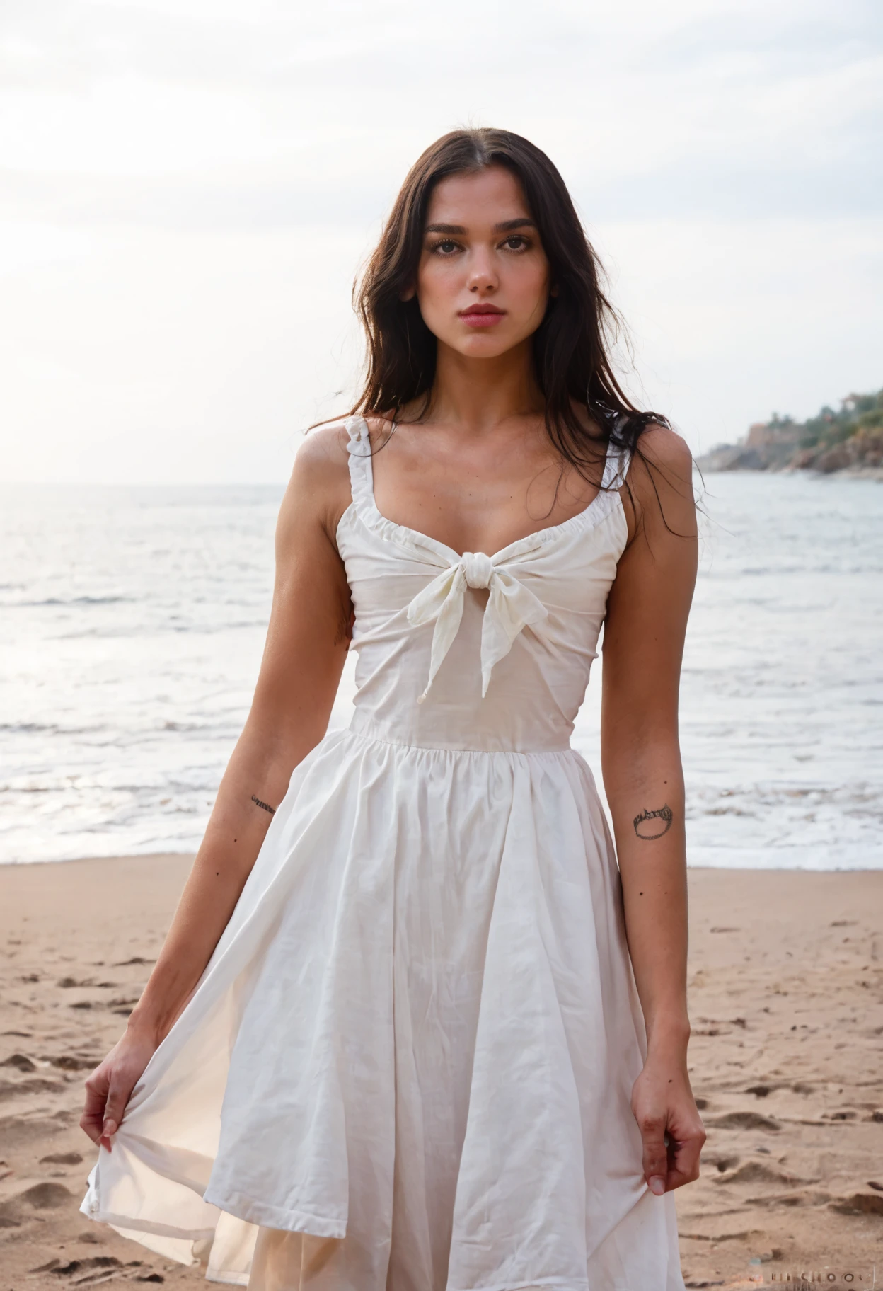 scorscore_9, score_8_up, score_7_up, score_6_up, rating_safe,
dualipa,  <lora:duaLipaPony:1>,
cowboyshot,,white sundress, on the beach