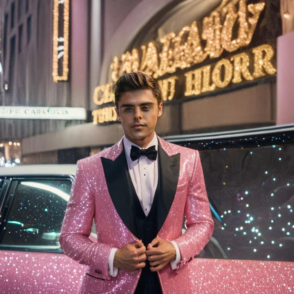 DLSR photo of zacefron, glitter, professional photography, high resolution, detailed photo, portrait, RAW, analog film, still film, 50mm, f/16, uhd, hdr, 4k, cinematic lighting, adobe lightroom <lora:zacefron_xl_7000_lora_f32:1> <lora:gl1tt3rSDXL:1>