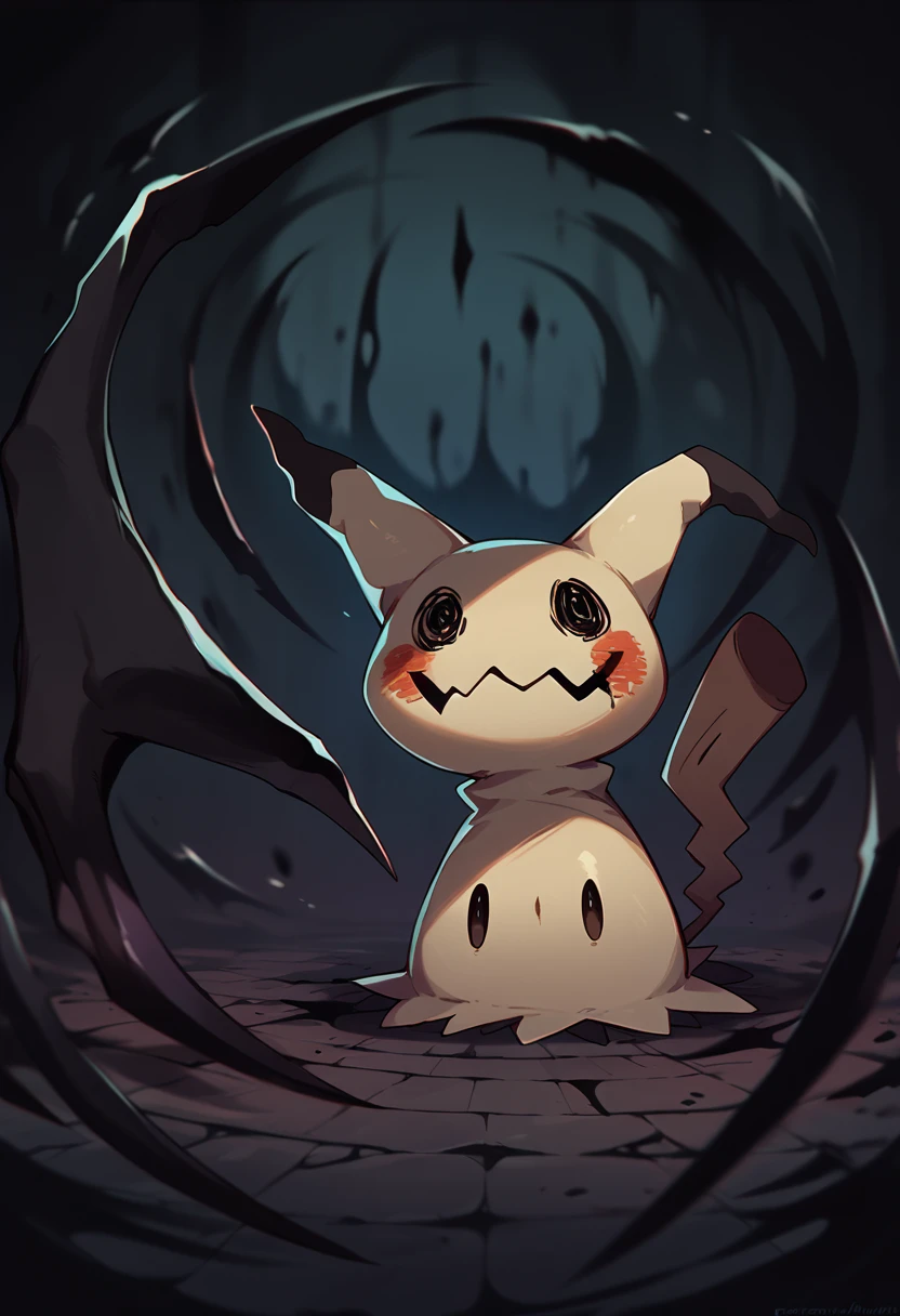 score_9, score_8_up, score_7_up, score_6_up, source_furry, solo, dof,  full-length portrait, blurred background, <lora:POKEMON_MIMIKYU:1> mimikyu, pokemon (creature), shadow claw, dark shadows, spooky, horror background, cinematic, noise