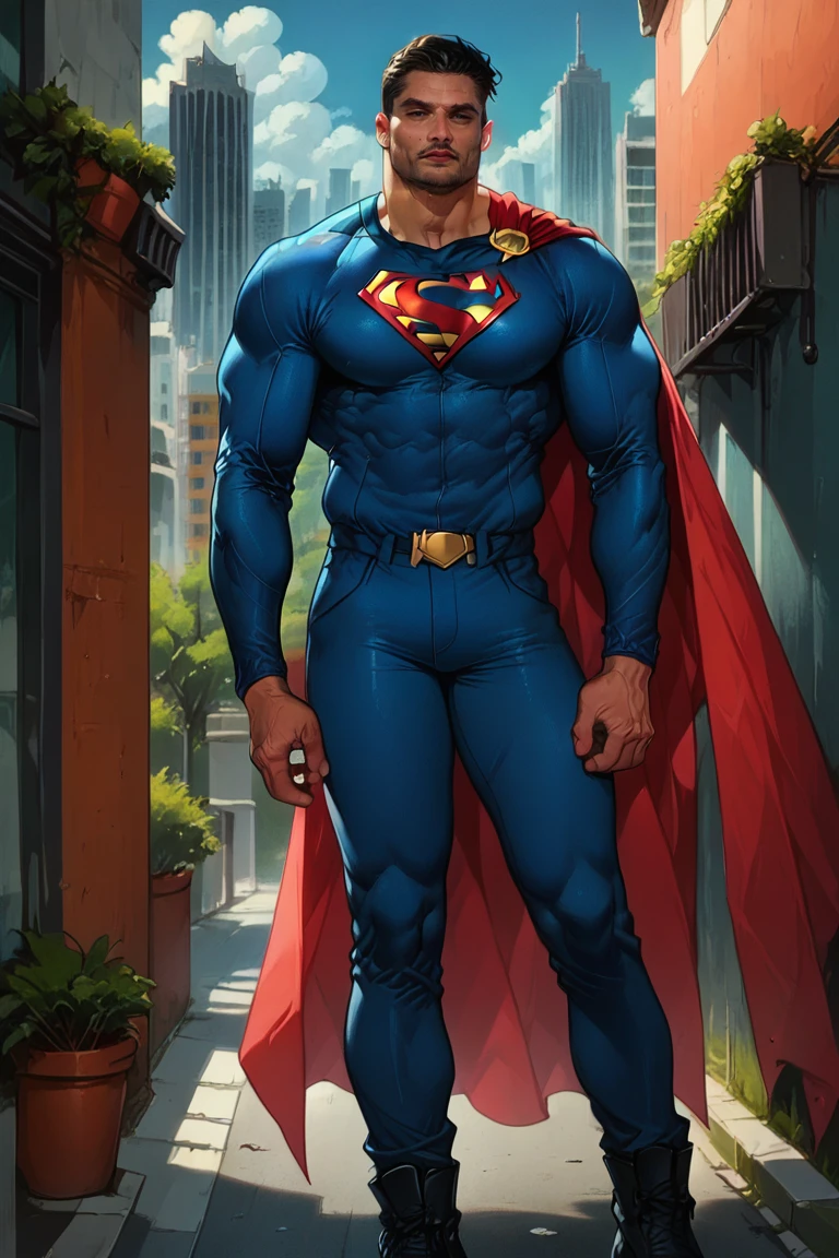 score_9, score_8, score_7, Florent_Mana, male, muscular male,1boy, dressed as Superman, facial hair, solo male, city<lora:EMS-434384-EMS:1.000000>