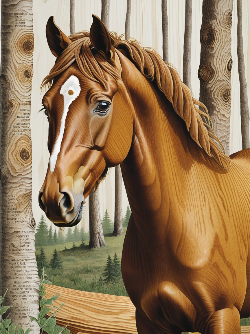 <lora:s34nXL:1> s34n, outdoors, traditional media, animal focus, scenery, woodgrain horse