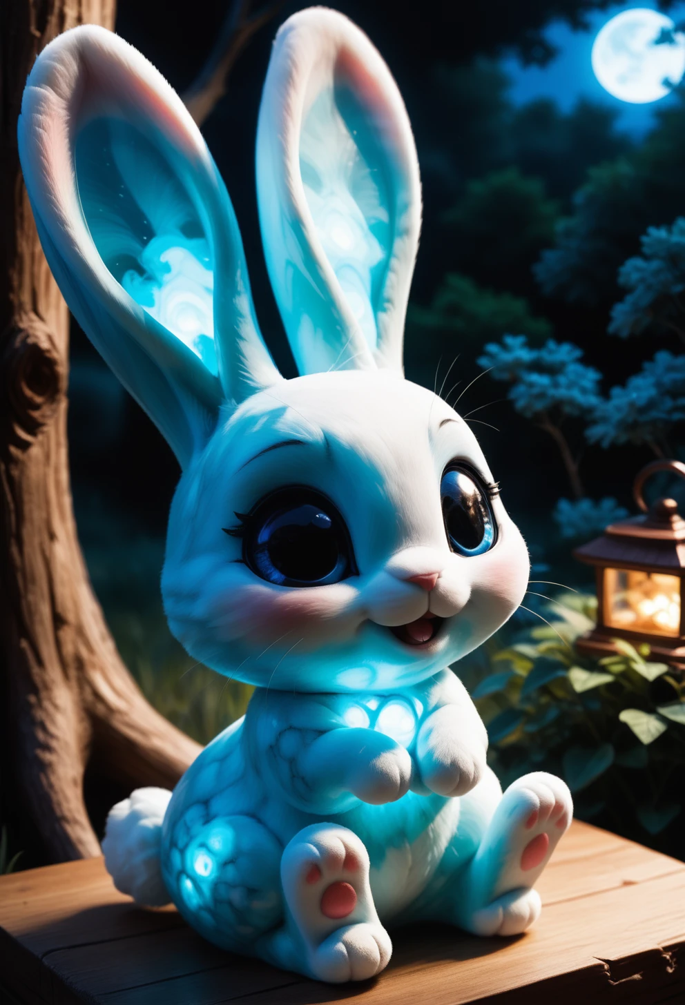 score_9, score_8_up, score_7_up, no human, (bunny made out of lmlrmrpy <lora:PONYlumilarimar-000009:1> ), cute, adorable, in a wood, by night, moonlight