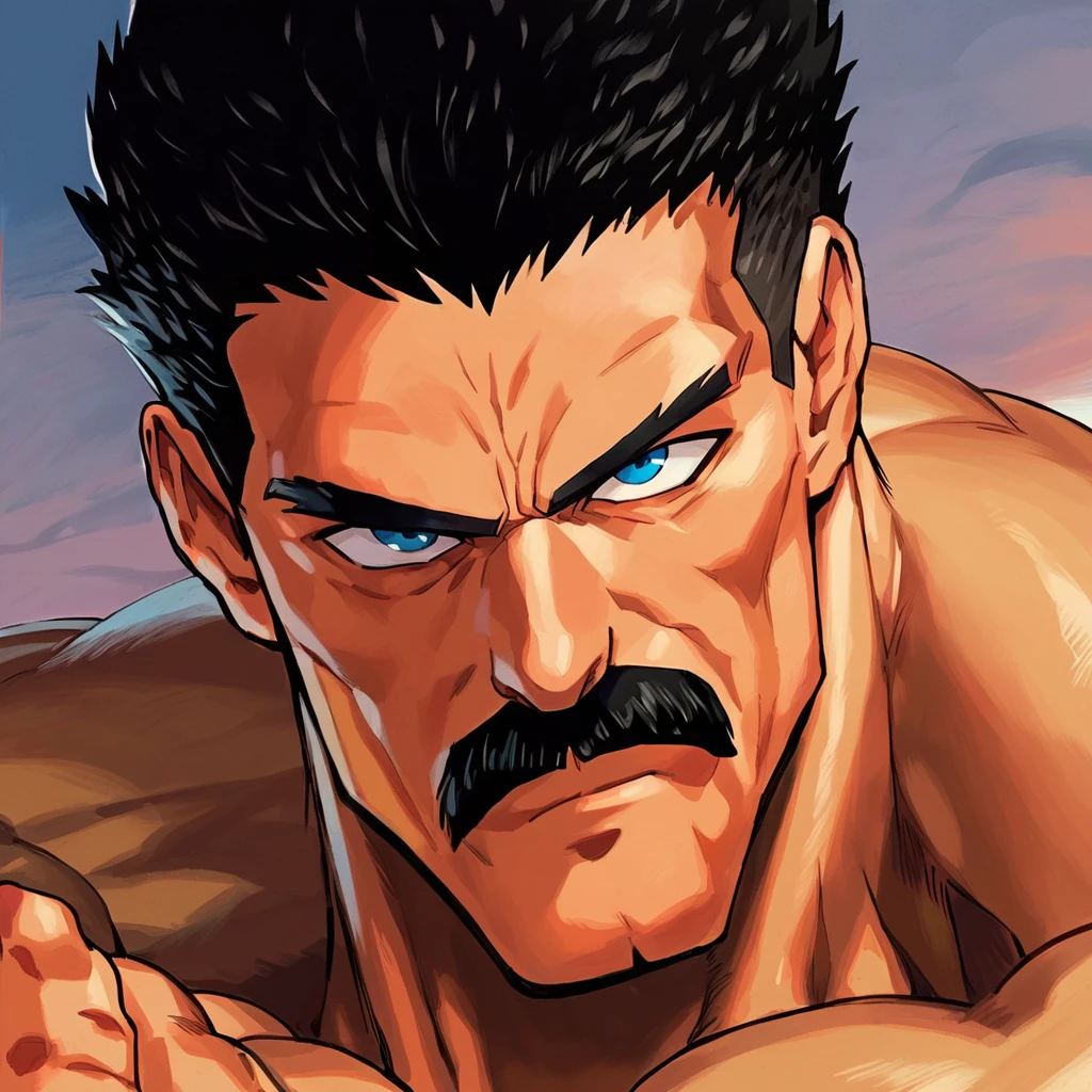 score_9, score_8_up,  <lora:yusukemuratastyle:1>,    <lora:Omni-man__Nolan_Grayson_-_Invincible:0.5> ,OmnimanP, 1boy, black hair, short hair, blue eyes, male focus, mature male, mustache, muscular, portrait