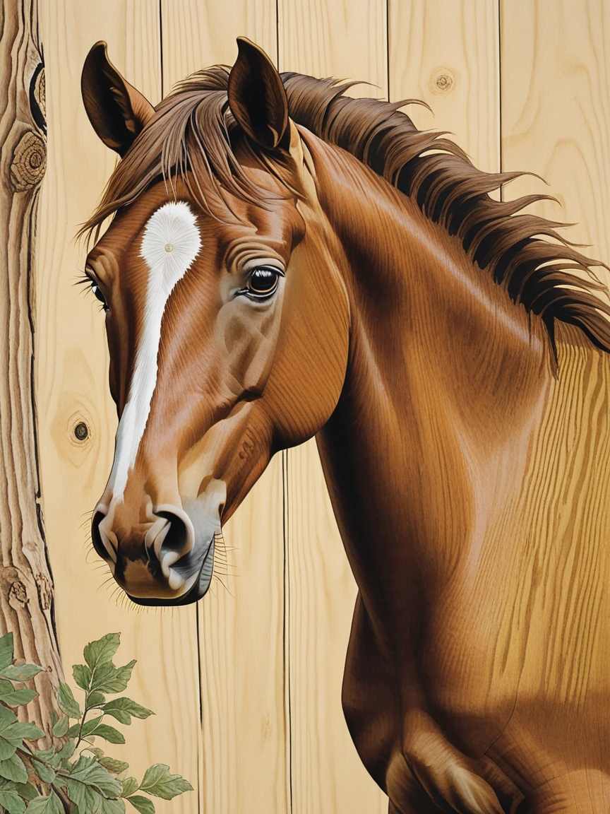 <lora:s34nXL:1> s34n, outdoors, traditional media, animal focus, scenery, woodgrain horse