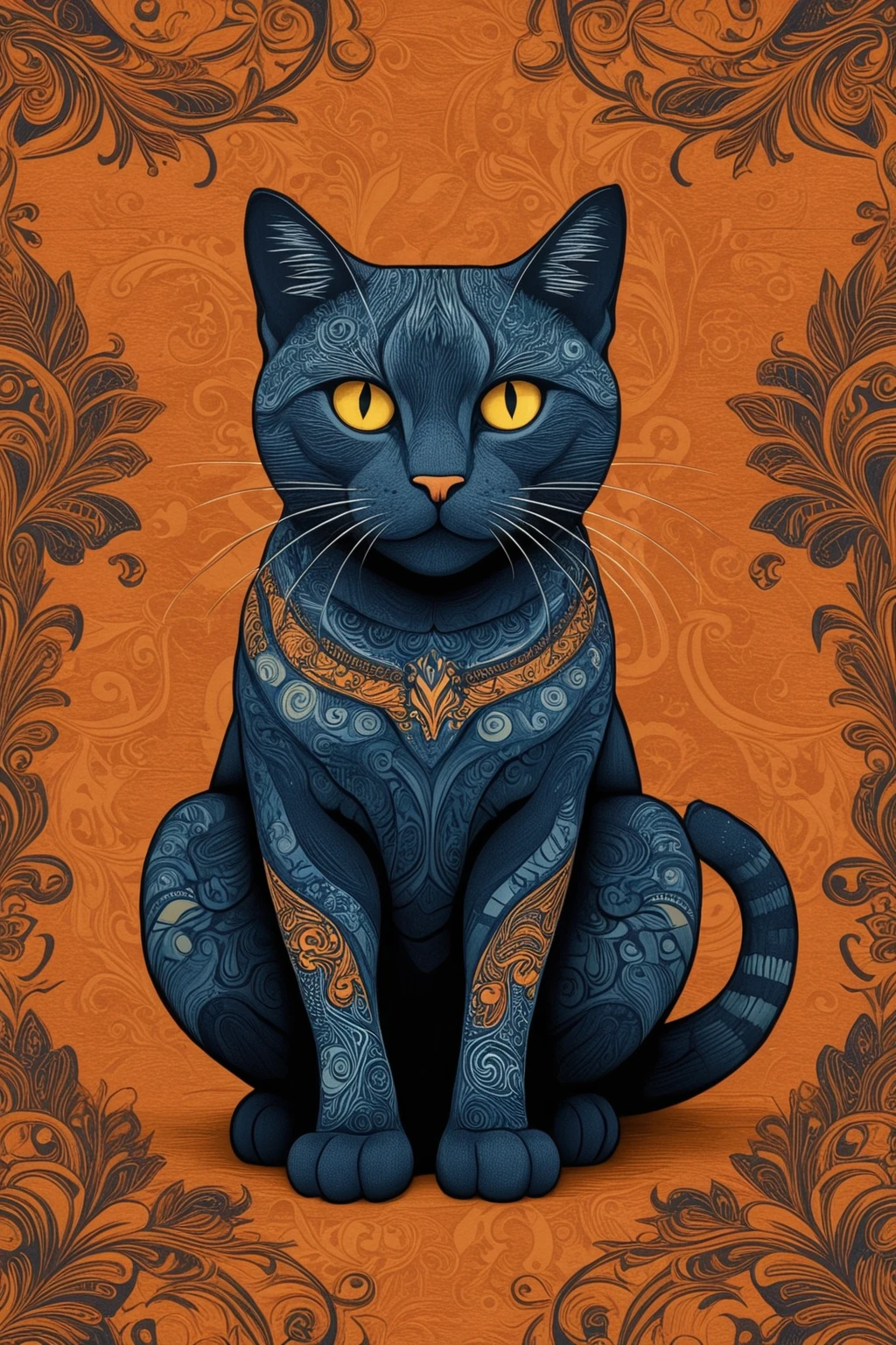 a mehanical cat made out of batik fabrics on the table, masterpiece, UHD, sharp and in focus, <lora:Indonesian_Batik_Morph:1>, Vector art, Vivid colors, Clean lines, Sharp edges, Minimalist, Precise geometry, Simplistic, Smooth curves, Bold outlines, Crisp shapes, Flat colors, Illustration art piece, High contrast shadows, Technical illustration, Graphic design, Vector graphics, High contrast, Precision artwork, Linear compositions, Scalable artwork, Digital art