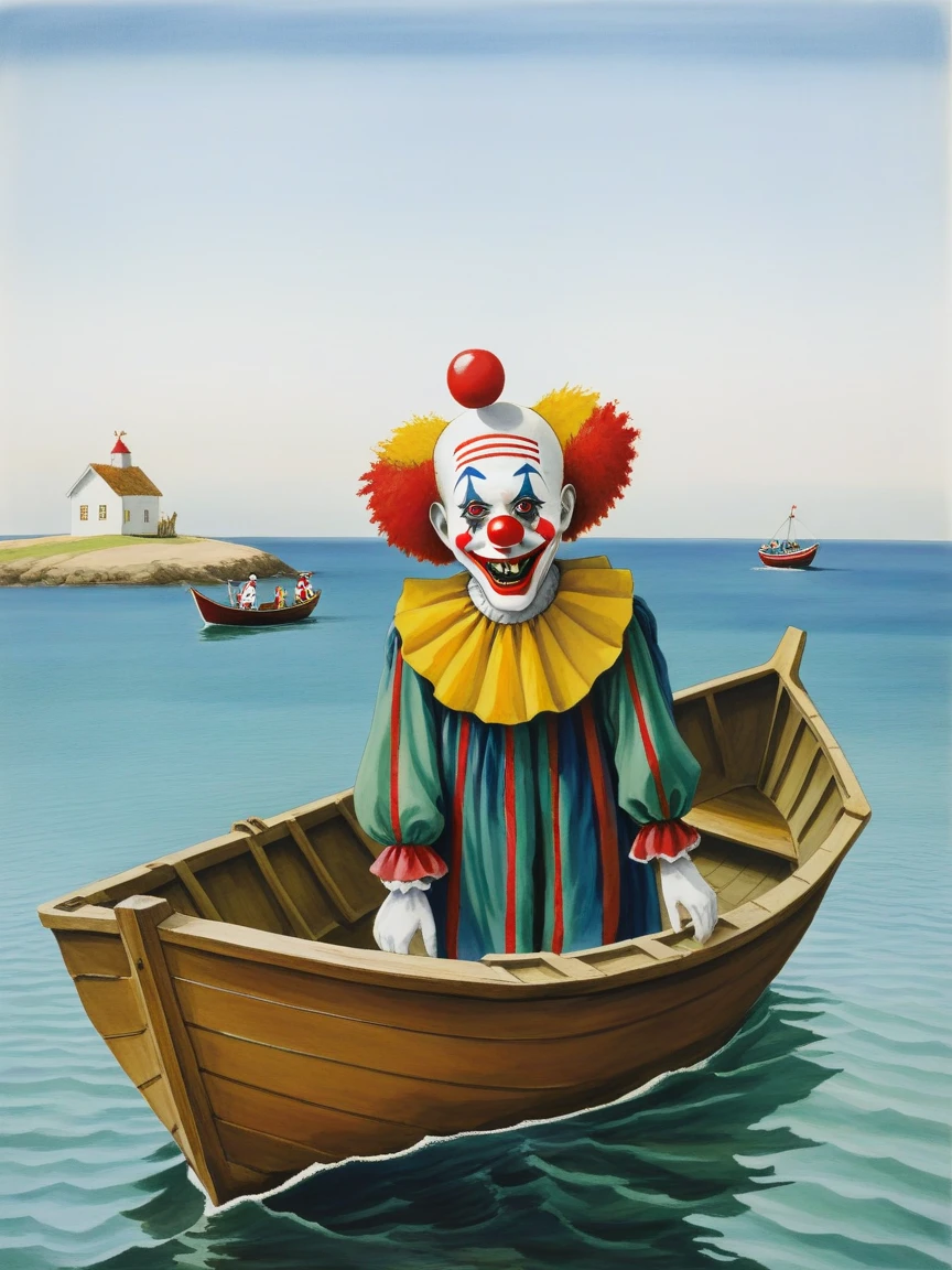 <lora:s34nXL:1> s34n, outdoors, traditional media, scenery, sea, clown, boat