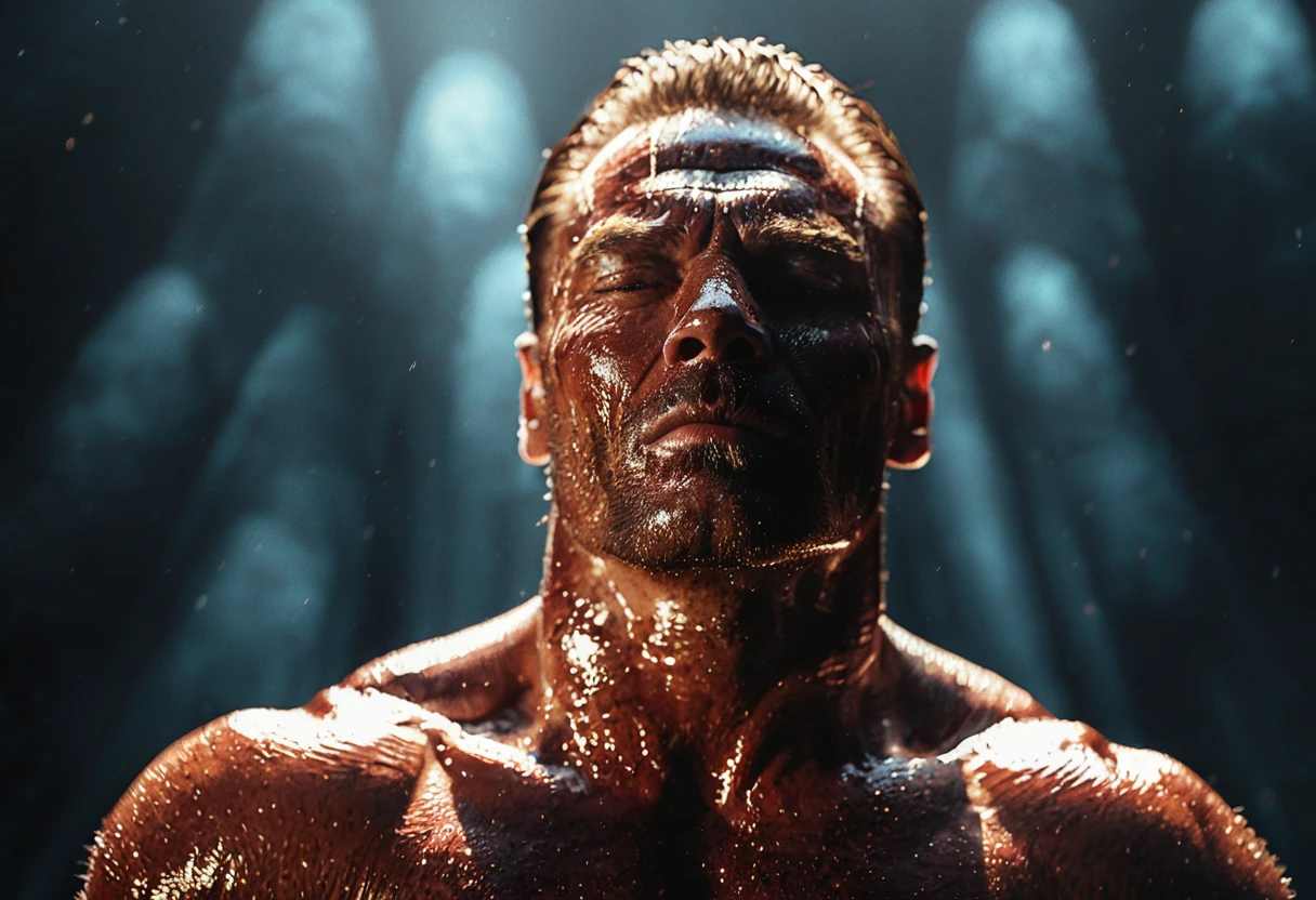 midjourneylora, 1man, solo, upper body,Cinematic Lighting, Dramatic lighting, high contrast, detailed shadows, high-resolution