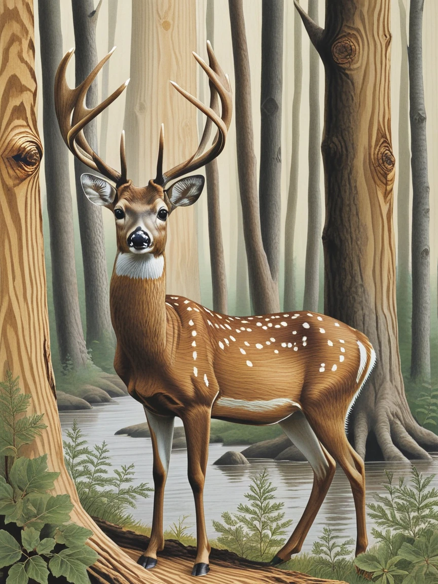 <lora:s34nXL:1> s34n, outdoors, traditional media, animal focus, scenery, woodgrain deer