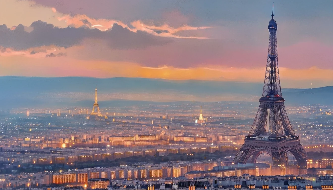 masterpiece, best quality, Eiffel Tower, Paris, sunset, romantic atmosphere, beautiful sky, detailed architecture, Seine River, cityscape, soft light, vibrant colors, yfogel





